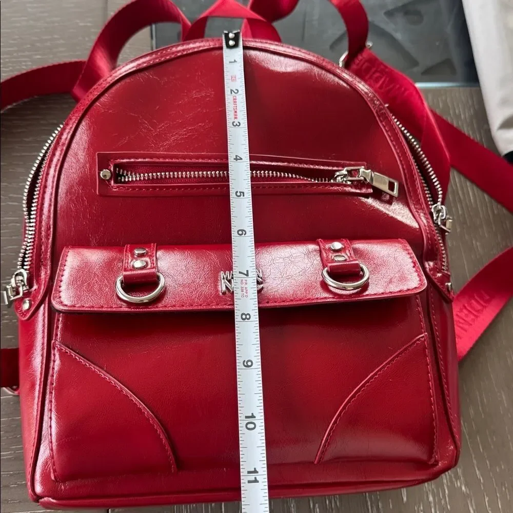 Madden NYC Red Patent Faux Leather Backpack Travel Everyday Wear Bag Casual EUC